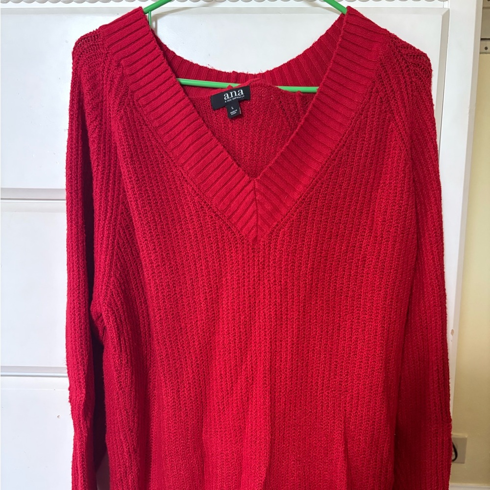 a.n.a Women's Vibrant Red V-Neck Sweater